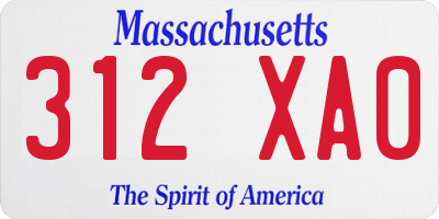 MA license plate 312XA0