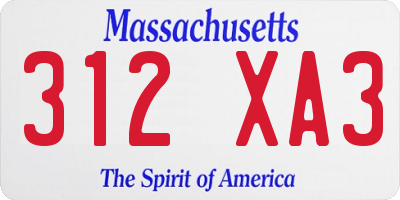 MA license plate 312XA3