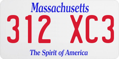 MA license plate 312XC3