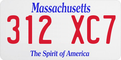MA license plate 312XC7