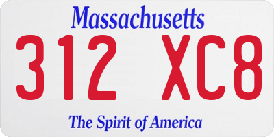 MA license plate 312XC8
