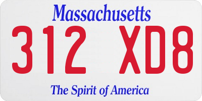 MA license plate 312XD8