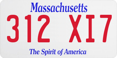 MA license plate 312XI7