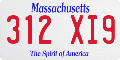 MA license plate 312XI9