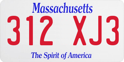 MA license plate 312XJ3