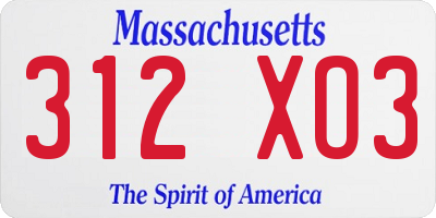 MA license plate 312XO3