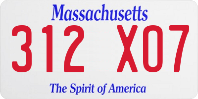 MA license plate 312XO7