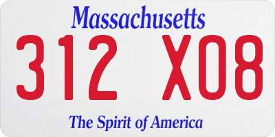 MA license plate 312XO8