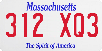 MA license plate 312XQ3