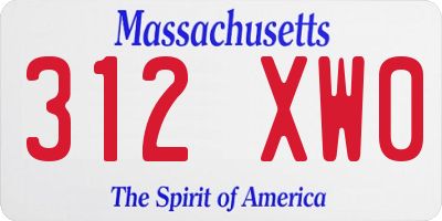 MA license plate 312XW0