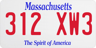 MA license plate 312XW3