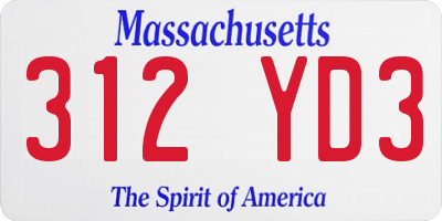 MA license plate 312YD3