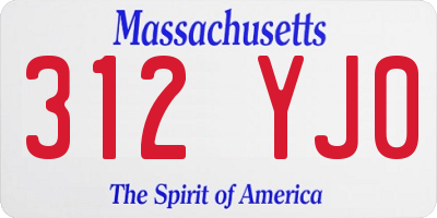 MA license plate 312YJ0