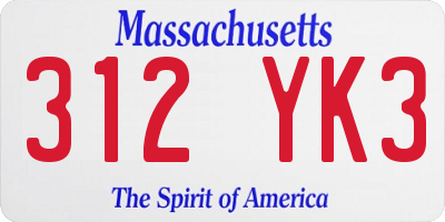 MA license plate 312YK3