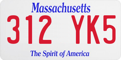MA license plate 312YK5