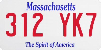 MA license plate 312YK7