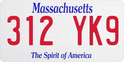 MA license plate 312YK9