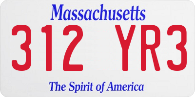 MA license plate 312YR3