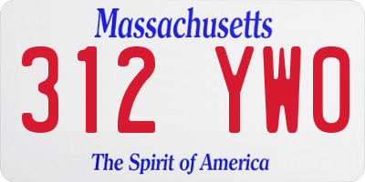 MA license plate 312YW0