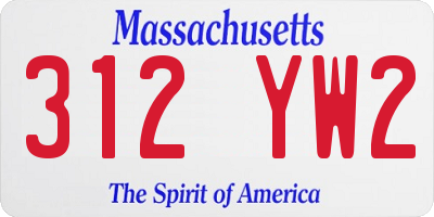 MA license plate 312YW2