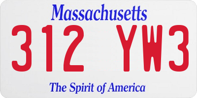 MA license plate 312YW3