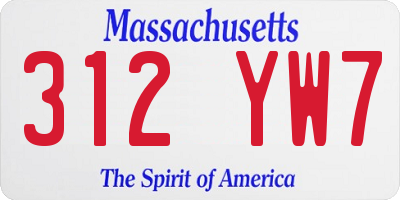 MA license plate 312YW7