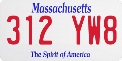 MA license plate 312YW8