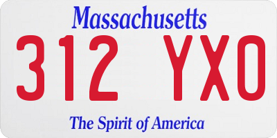 MA license plate 312YX0