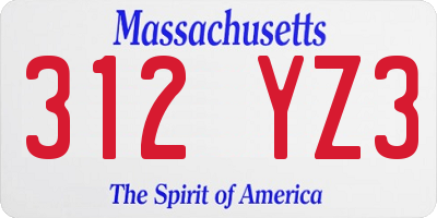 MA license plate 312YZ3