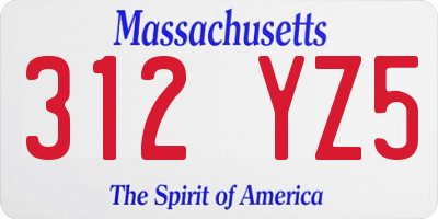 MA license plate 312YZ5