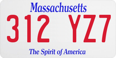 MA license plate 312YZ7