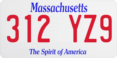MA license plate 312YZ9