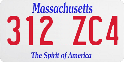 MA license plate 312ZC4