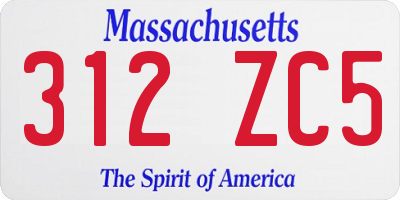 MA license plate 312ZC5