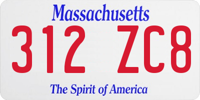 MA license plate 312ZC8