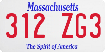 MA license plate 312ZG3
