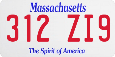 MA license plate 312ZI9