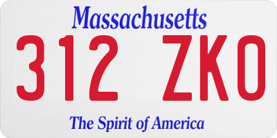 MA license plate 312ZK0