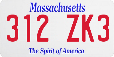 MA license plate 312ZK3
