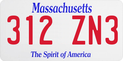 MA license plate 312ZN3