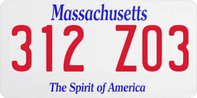 MA license plate 312ZO3