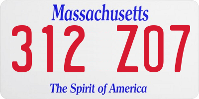 MA license plate 312ZO7