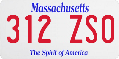 MA license plate 312ZS0
