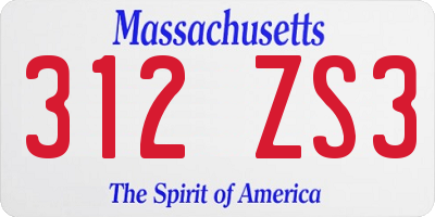 MA license plate 312ZS3
