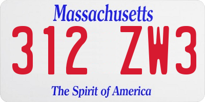 MA license plate 312ZW3