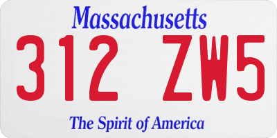 MA license plate 312ZW5