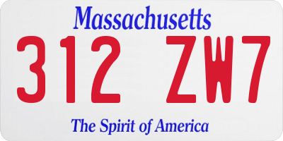 MA license plate 312ZW7