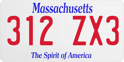 MA license plate 312ZX3