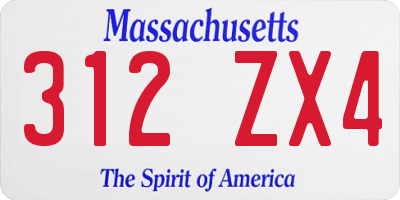 MA license plate 312ZX4
