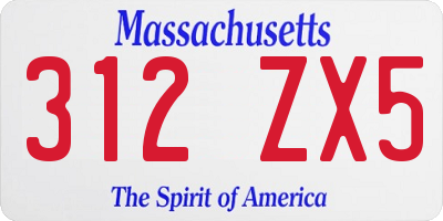 MA license plate 312ZX5